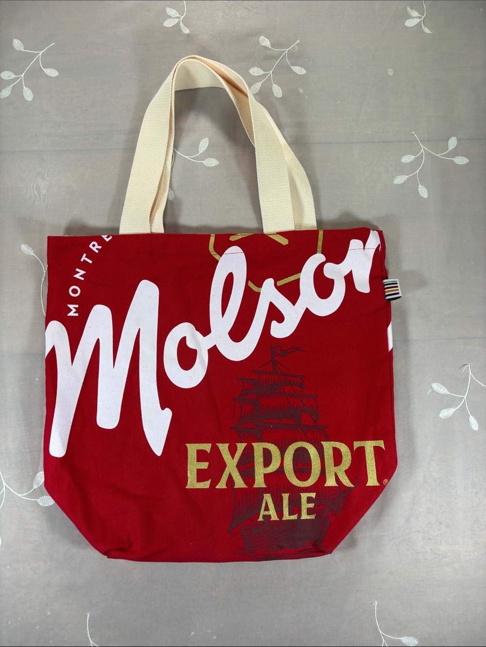 Hudson’s Bay Montreal Molson Export Ale Red Canvas Tote Bag with Cream Handles